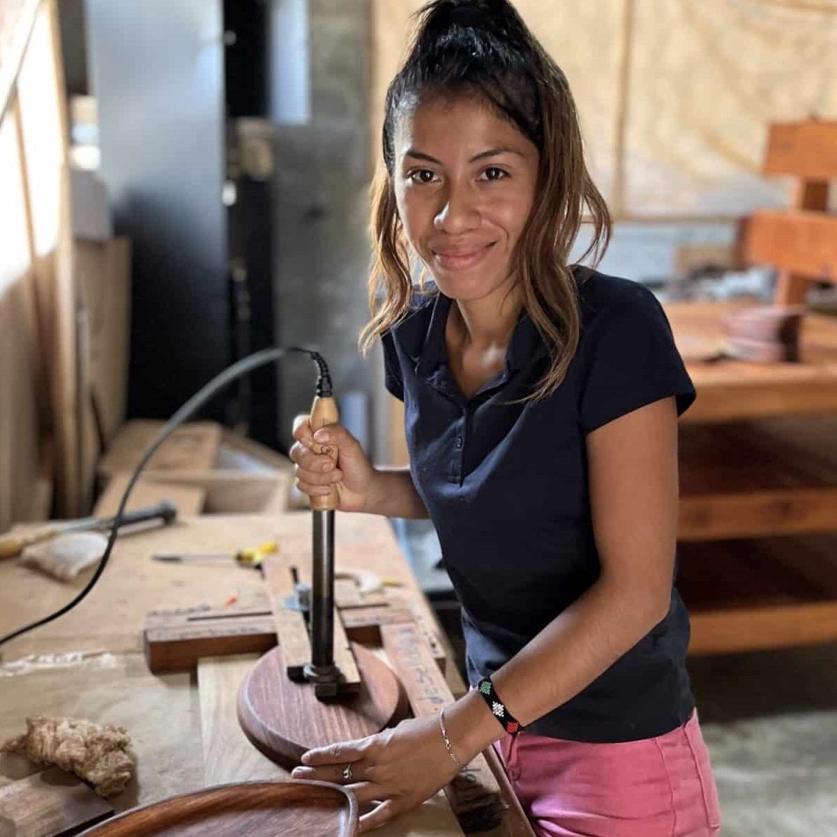 Jacqueline from Itza Wood woman making corporate gifts from sustainably harvested wood