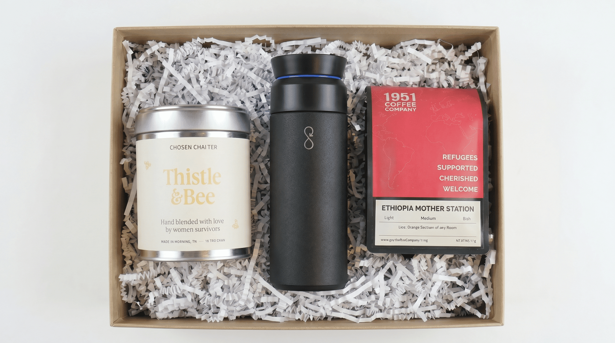 Fill Your Cup Gift Box a gift box with tea, coffee, and a black brew flask