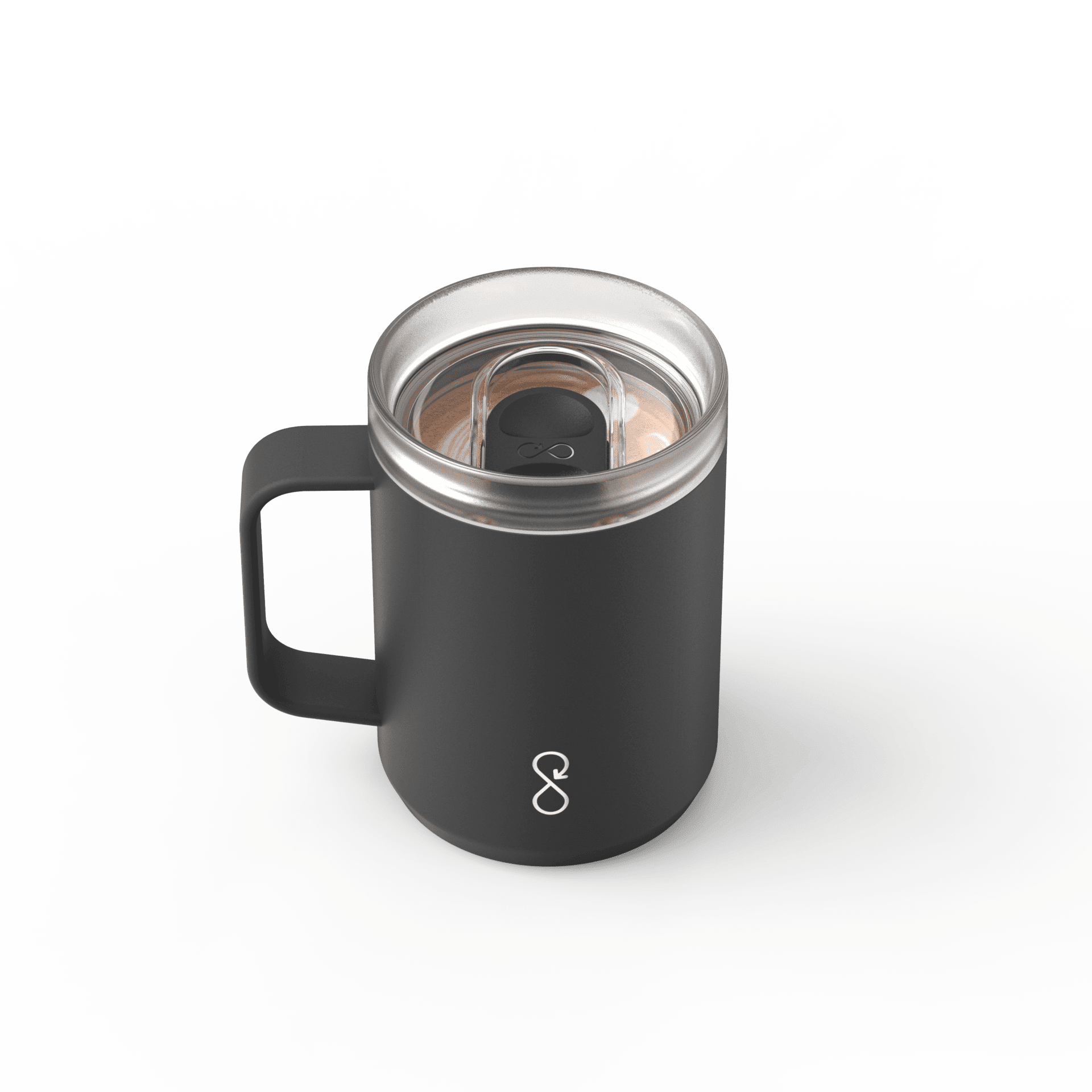 OB Travel Mug Black Front. Mug Black Front.