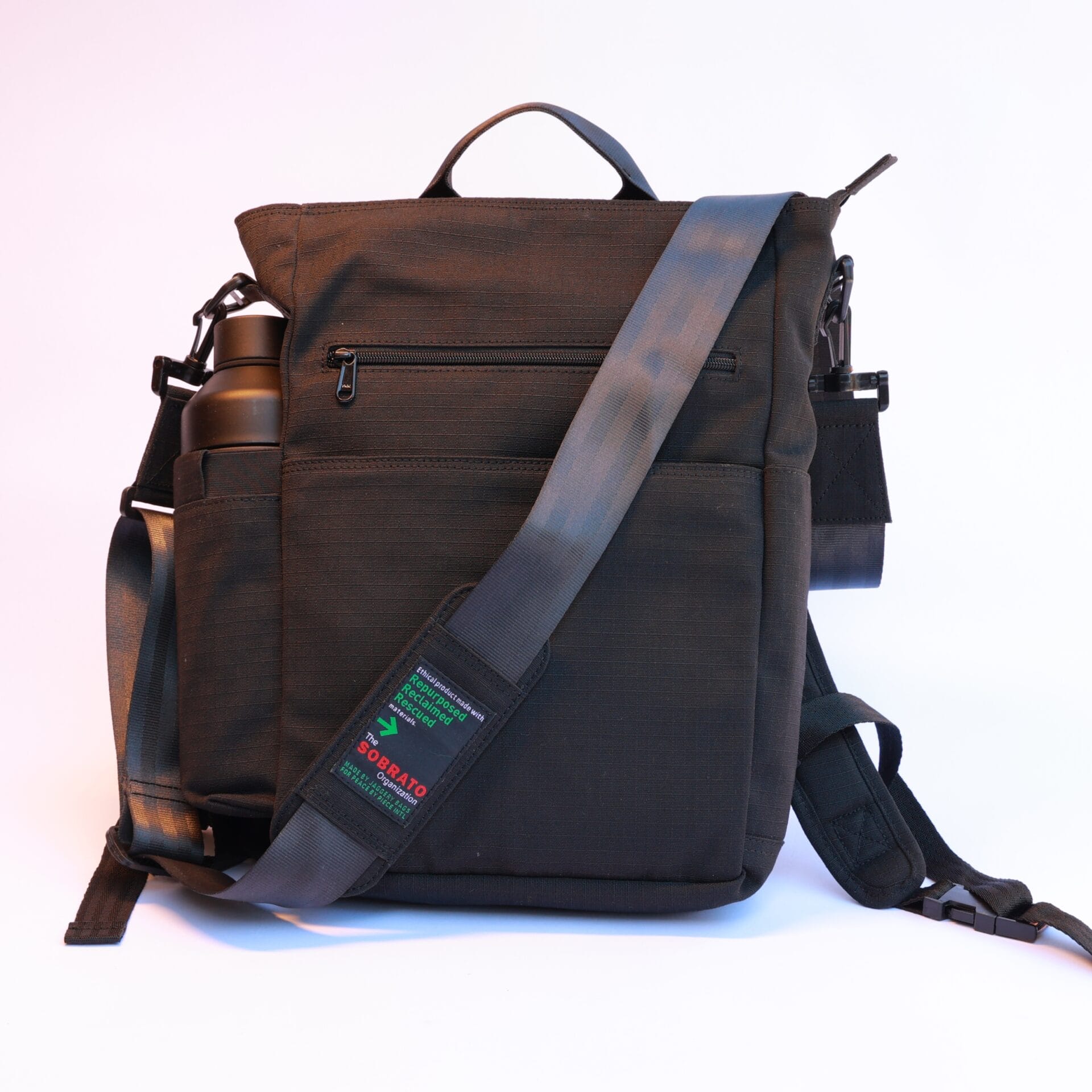 NoBoundaries Backpack with Crossbody Strap black backpack made of upcycled materials