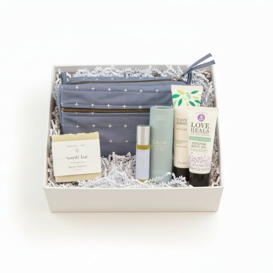 Women's Wellness kit A women's wellness set with soap, essential oils, lotion and cooling shave gel - all gifts that support vulnerable women. A great gift for International Women's Day