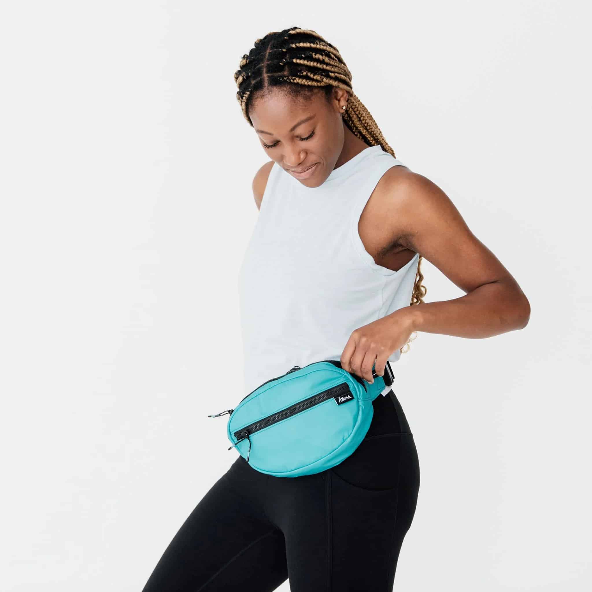Soniya Belt Bag Teal Women Wearing Waist Soniya Belt Bag Teal Women Wearing Waist