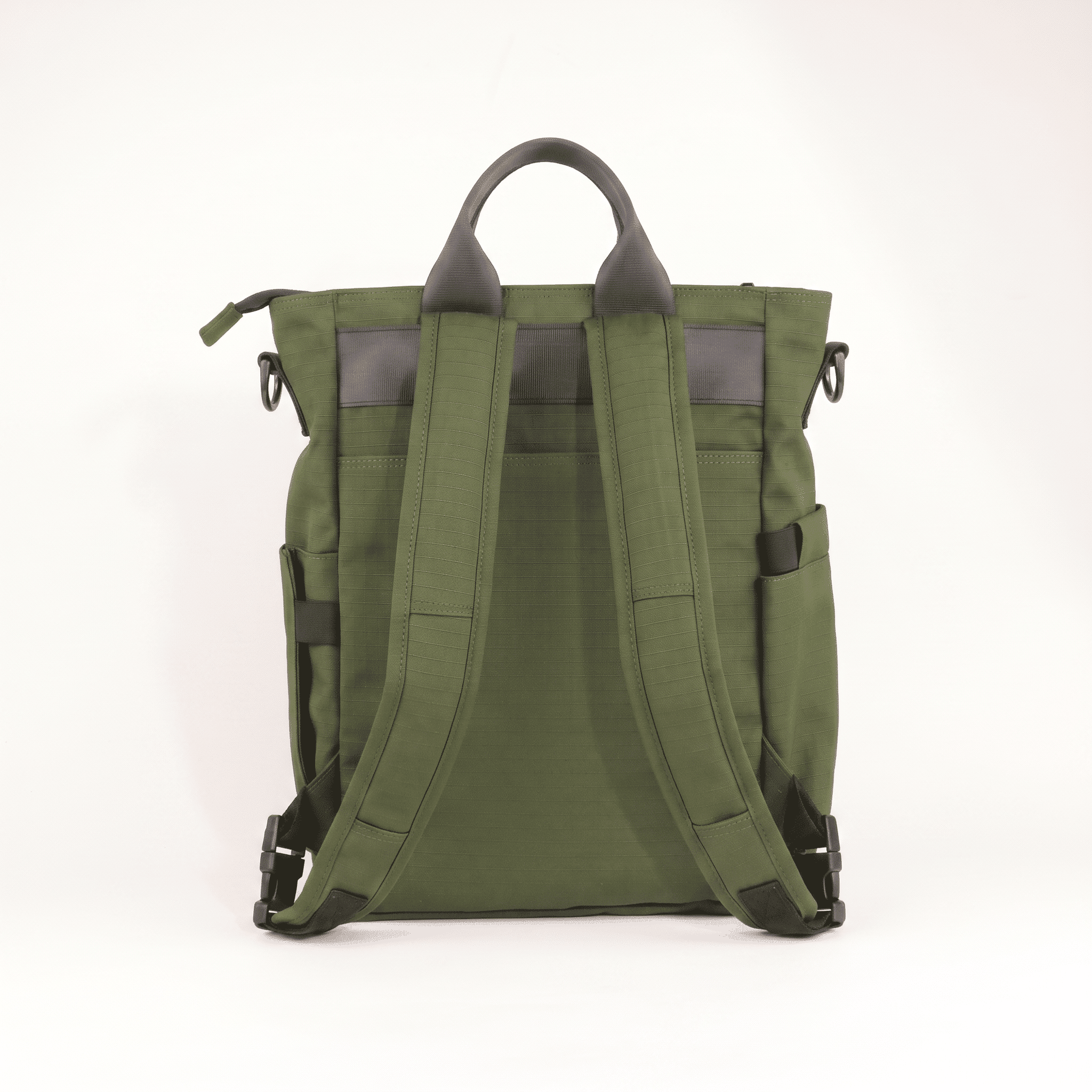 NoBoundaries Backpack Original Olive Green the back of an olive green backpack