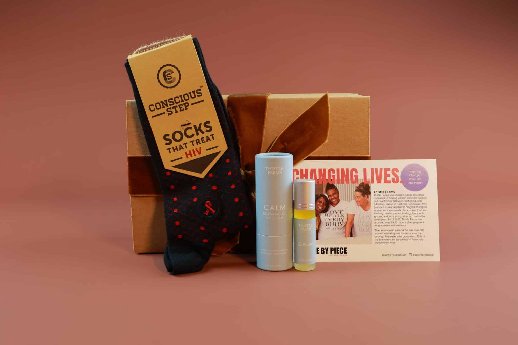 A Simple Moment Gift Box with HIV socks corporate gift supporting HIV and women survivors