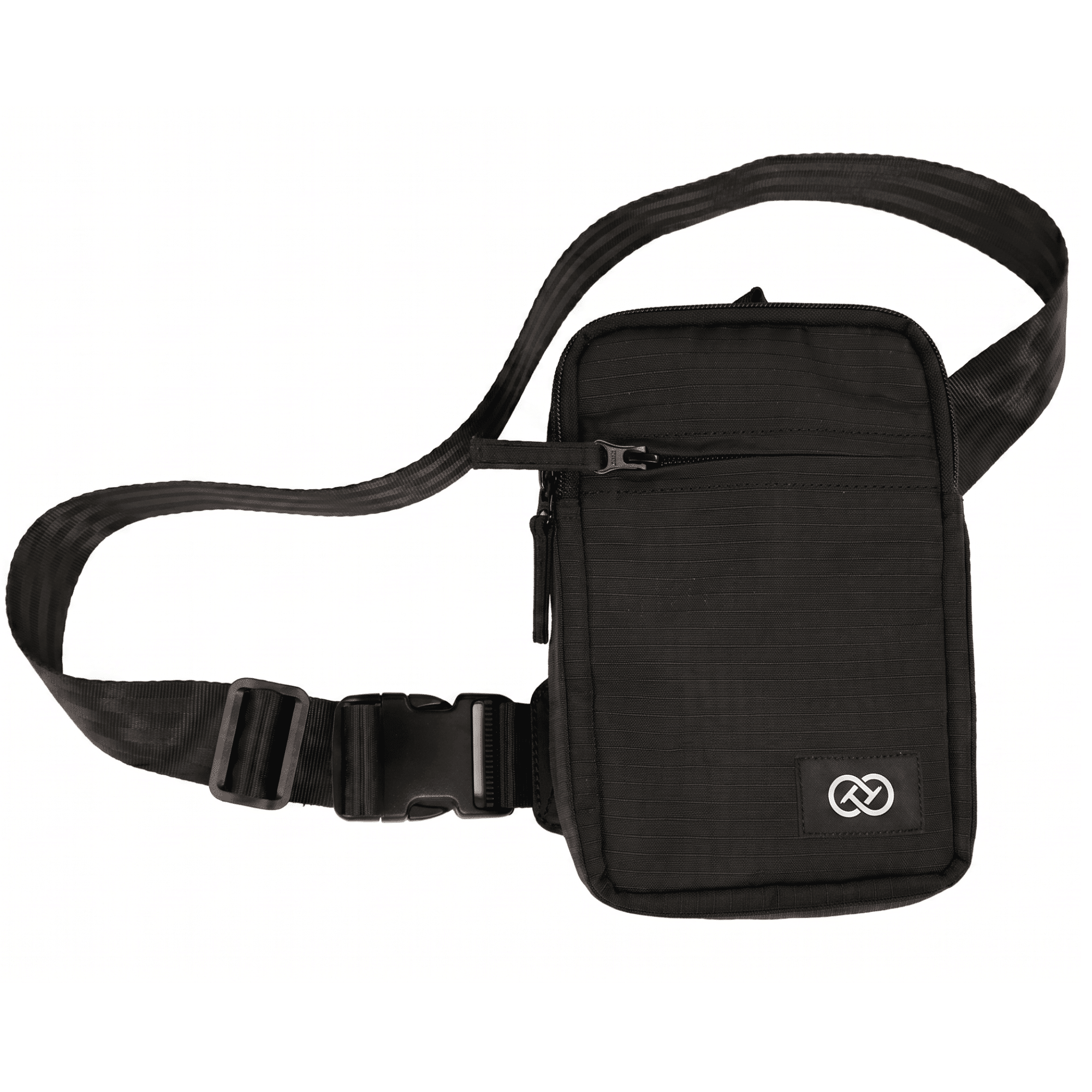 black sling bag with zipper on the front. Ideal for a corporate gift idea