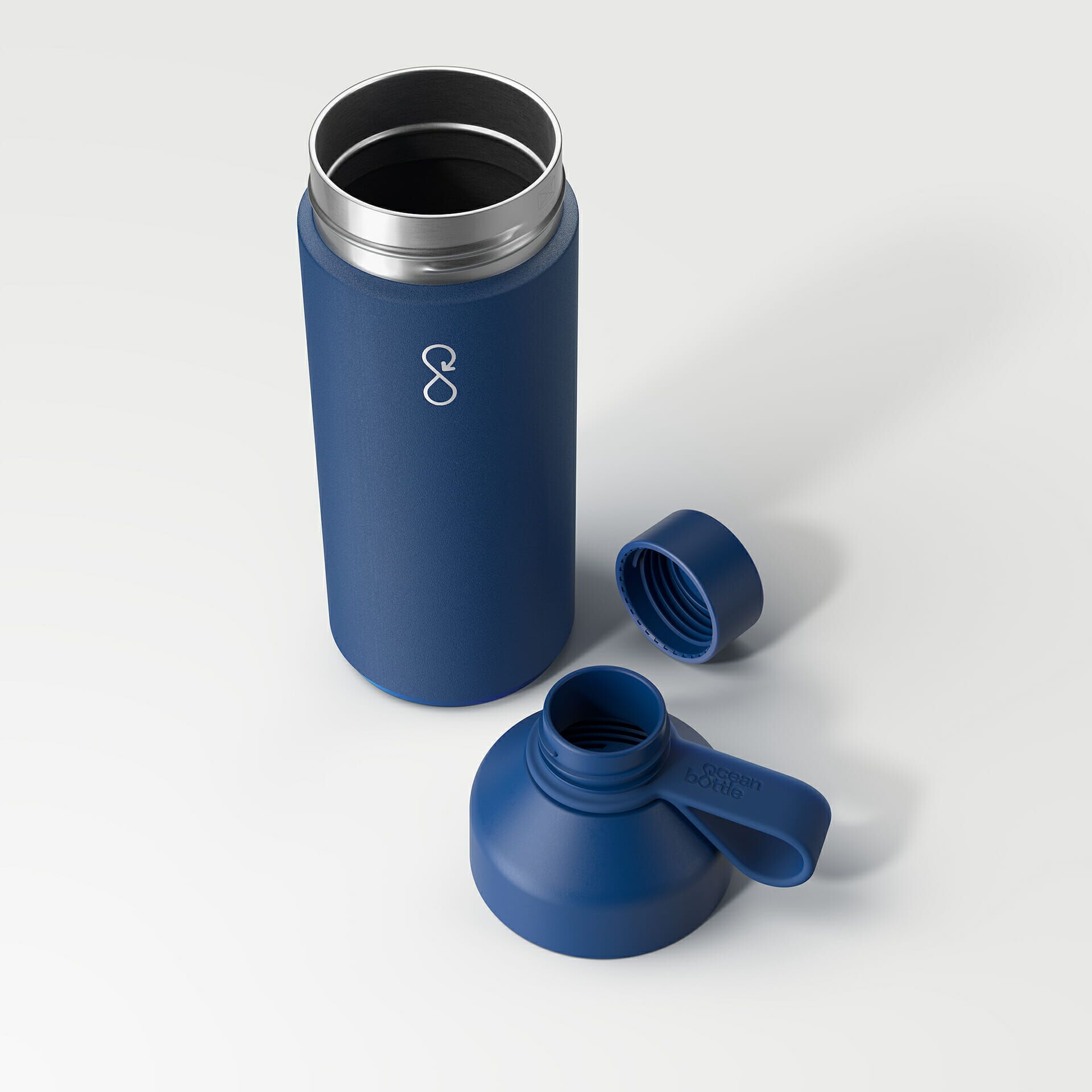 Disassembled custom metal water bottle with logo in blue Disassembled custom metal water bottle with logo in blue