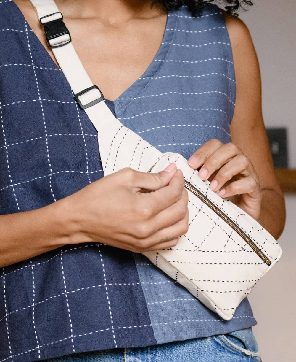 kantha crossbody belt bag bone lifestyle 2 kantha crossbody belt bag bone lifestyle 2