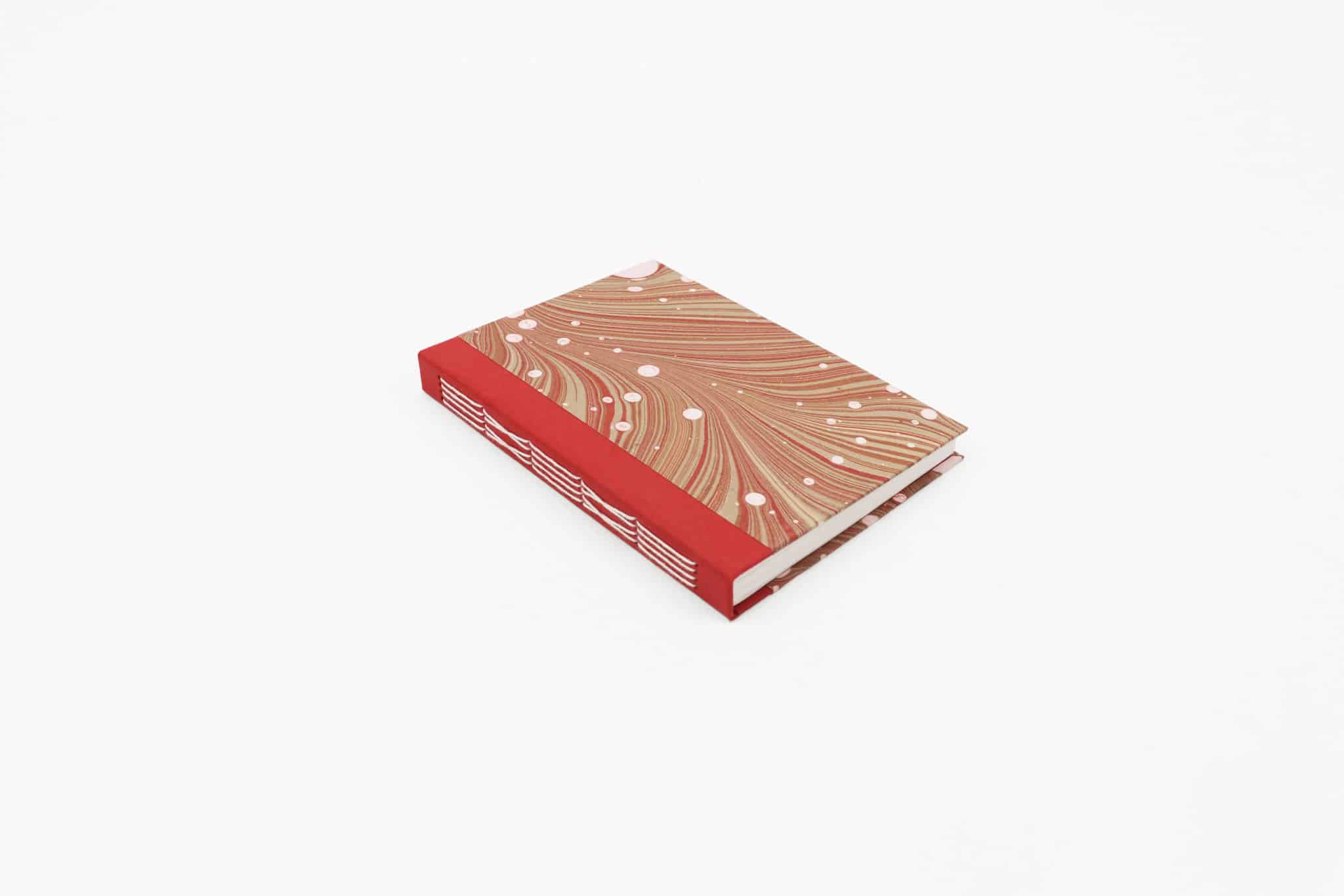 craft boat hand marbled red notebook Hand-Marbled Recycled Notebook - Image 4