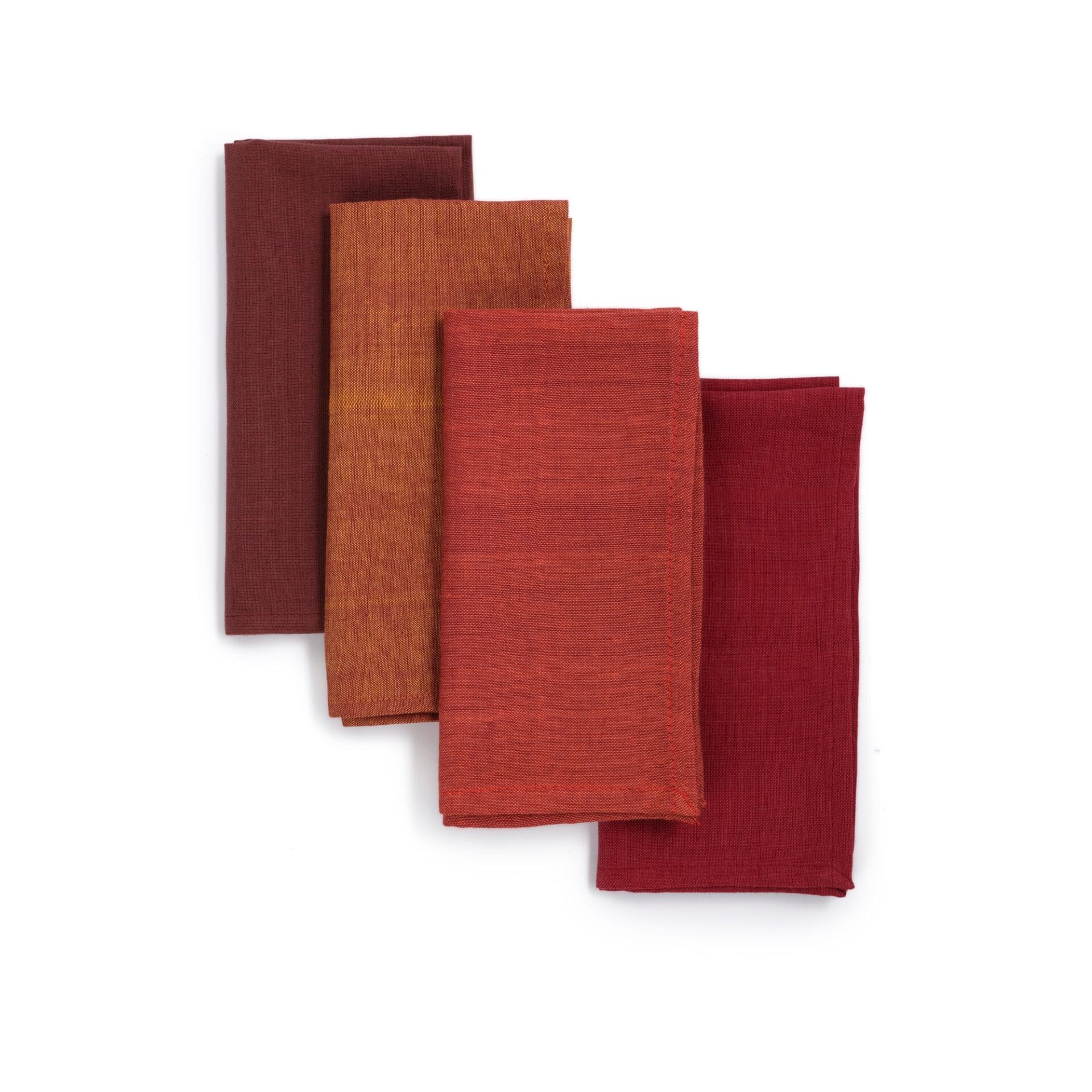 SustainableThreadsAUBURN 4 variations of red colored sustainable napkins