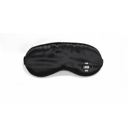 sustainable eye mask close-up of a black sustainable eye mask, that is made of organic cotton, silk, or upcycled saris. A perfect eco-friendly corporate gift
