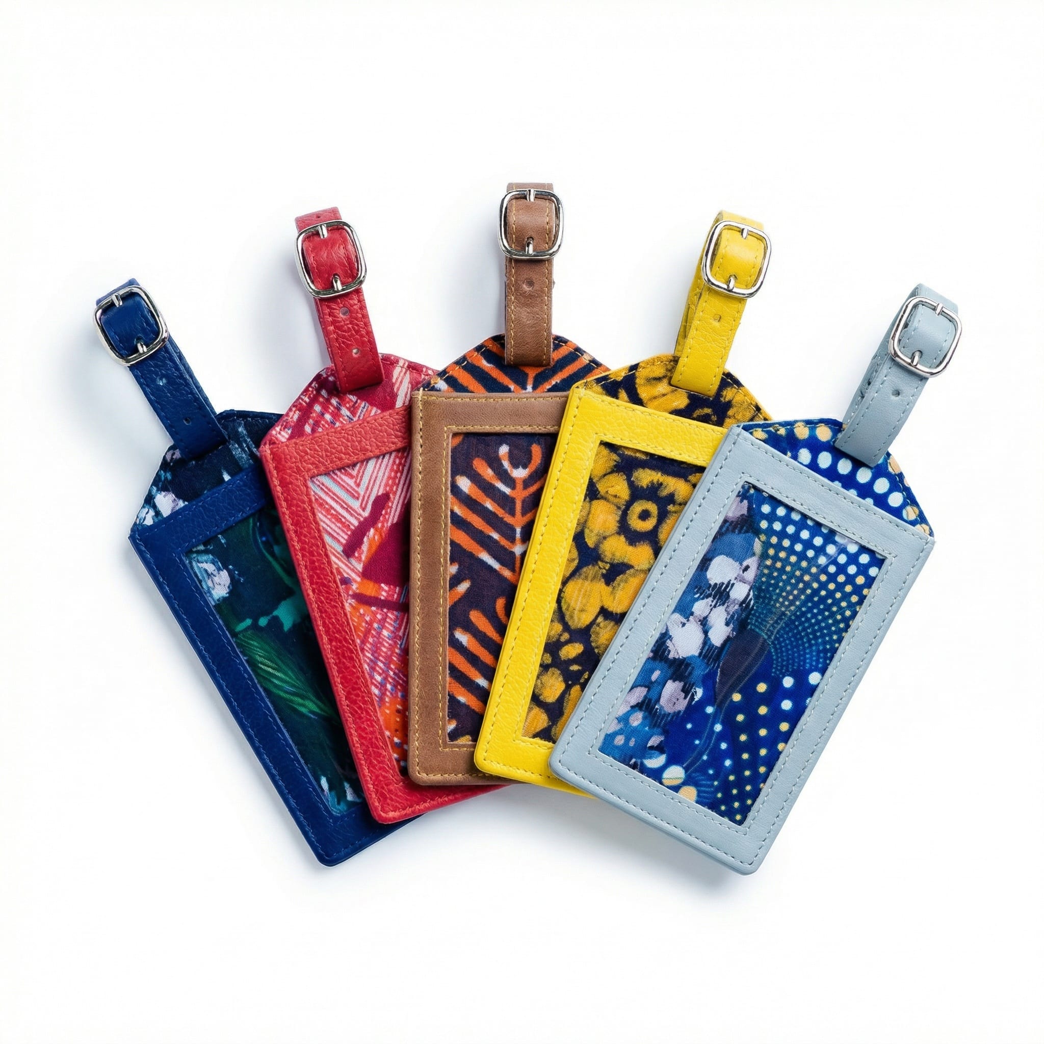 dokmai luggage tags colorful luggage tags laid out in a row that can be branded with a company logo